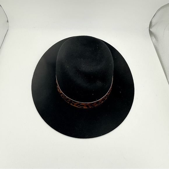 Rag & Bone - women’s fedora black 100% wool & 100% haircalf tiger print trim M - Picture 3 of 9